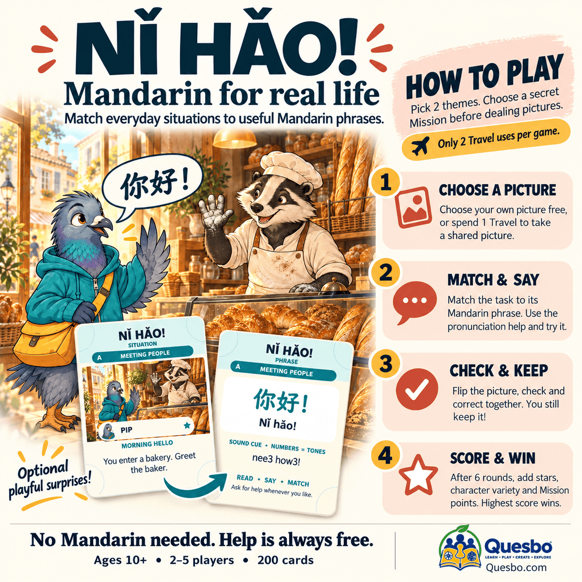 NǏ HǍO! – Easy Mandarin Chinese Fun Learning Card Game for Kids & Families - Quesbo