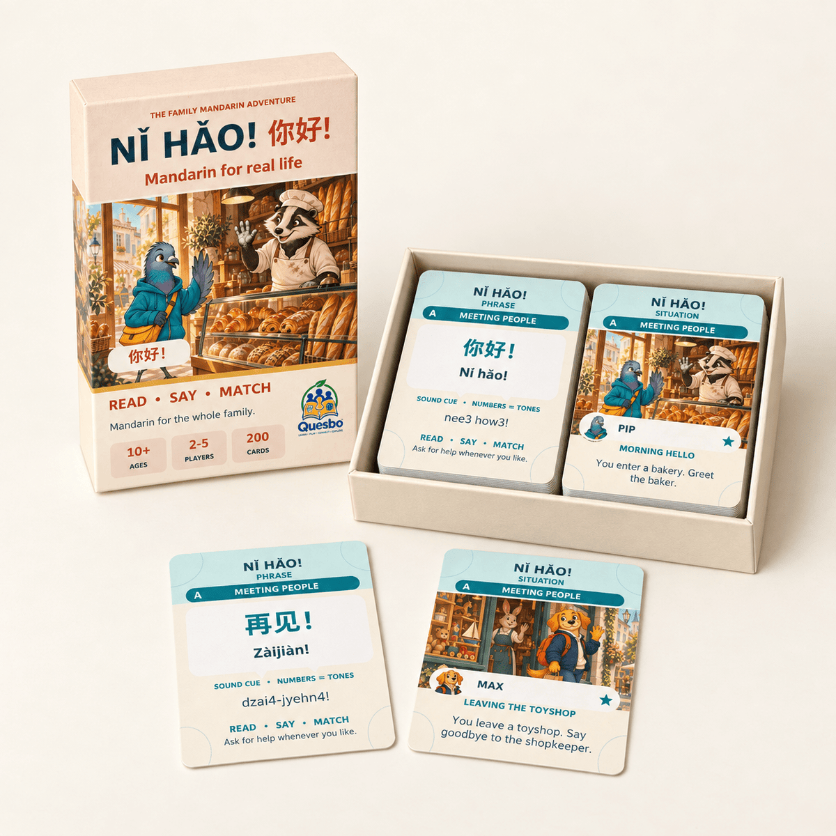 NǏ HǍO! – Easy Mandarin Chinese Fun Learning Card Game for Kids & Families - Quesbo