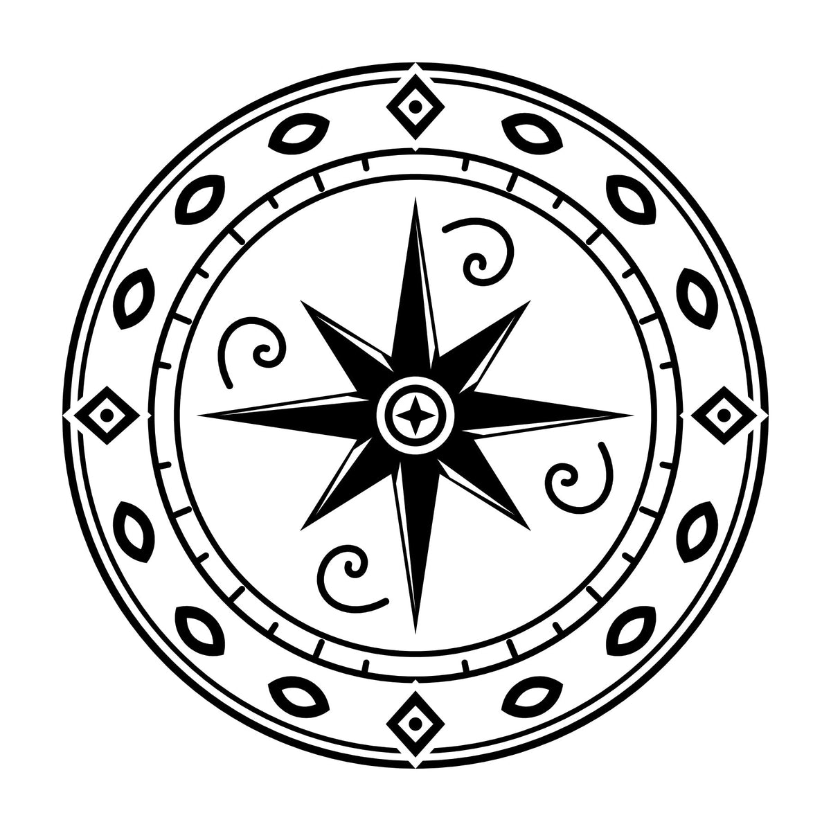 Northstar Compass black-and-white engraving artwork; design preview only