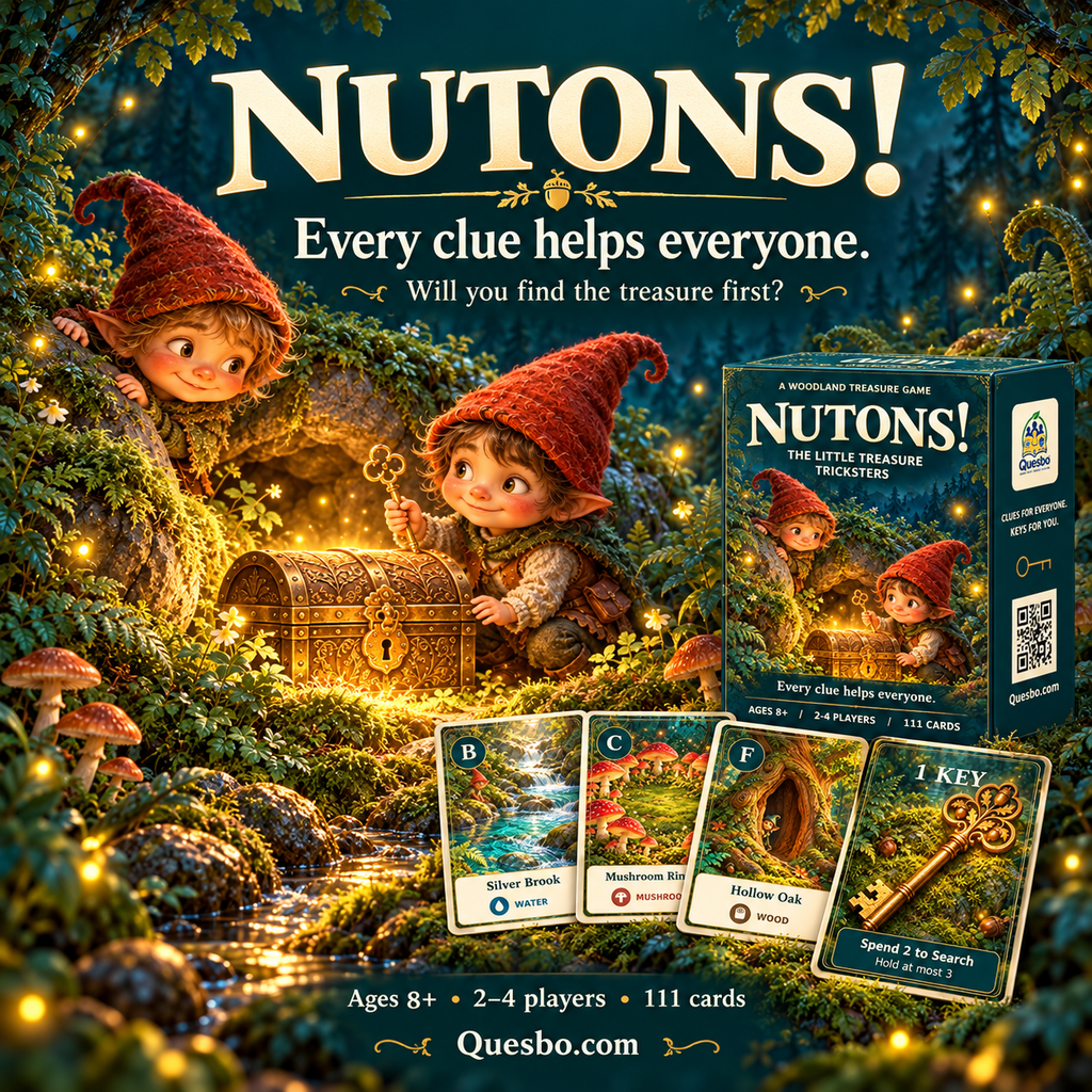 NUTONS! — The Little Treasure Tricksters | Family Deduction Card Game - Quesbo