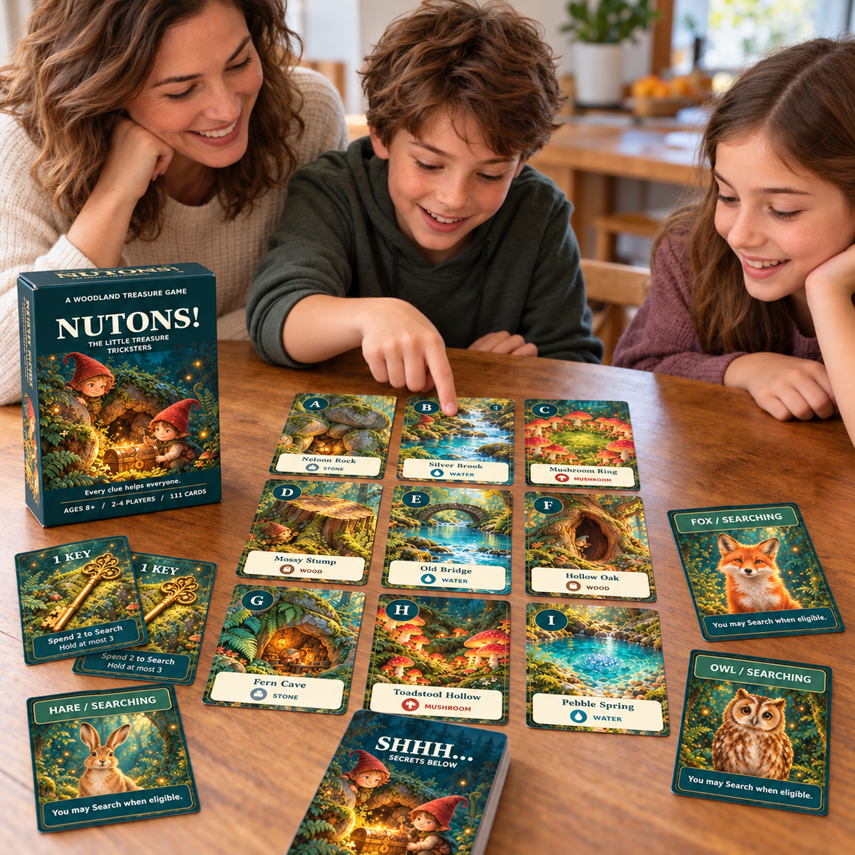 NUTONS! — The Little Treasure Tricksters | Family Deduction Card Game - Quesbo