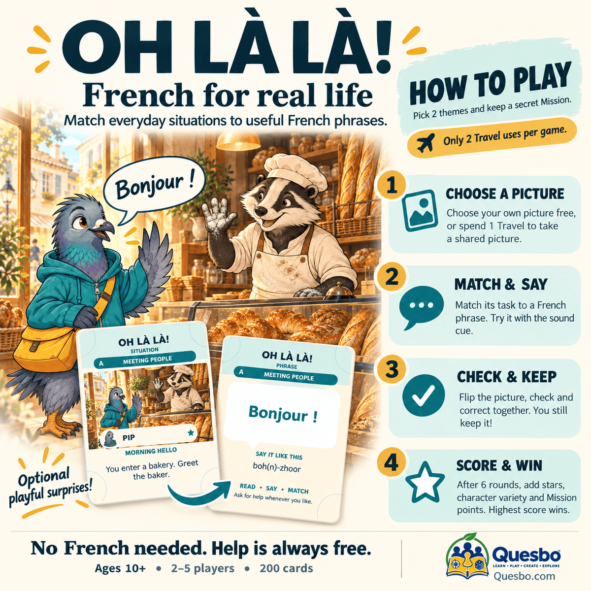 OH LÀ LÀ! – French Learning Card Game for Kids & Families - Quesbo