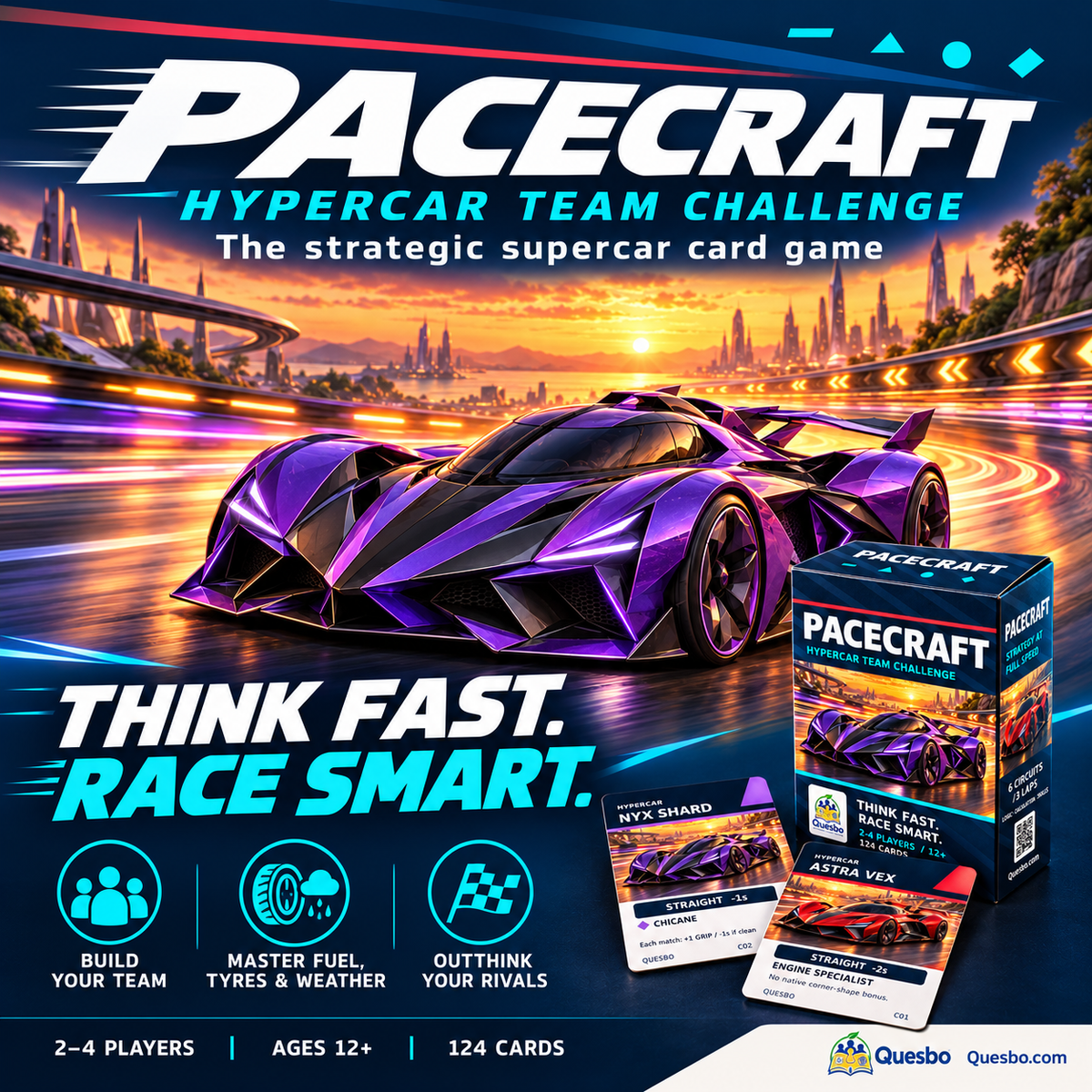 PACECRAFT: Hypercar Team Challenge – Family Racing Strategy Card Game | Ages 12+ - Quesbo