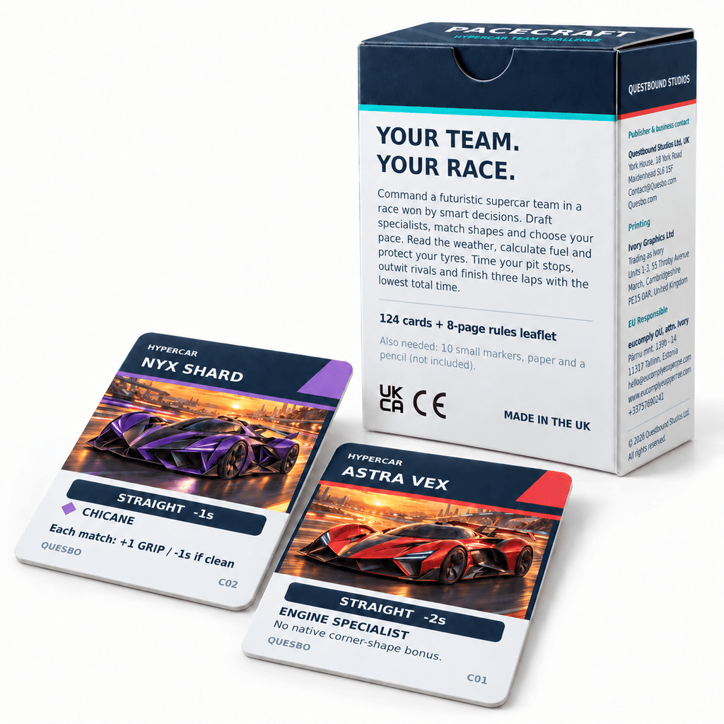 PACECRAFT: Hypercar Team Challenge – Family Racing Strategy Card Game | Ages 12+ - Quesbo