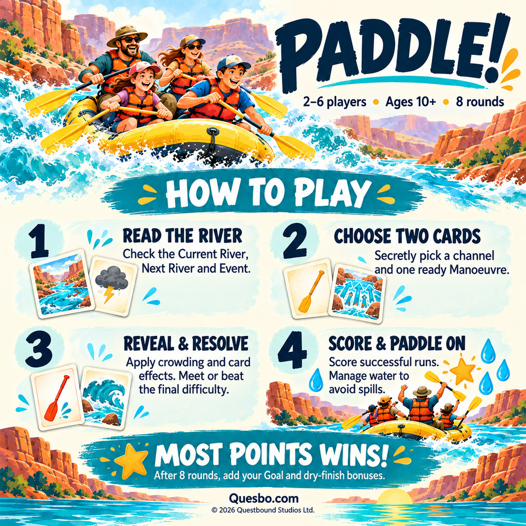 Paddle! | River Rafting Family Card Game | Ages 10+ - Quesbo