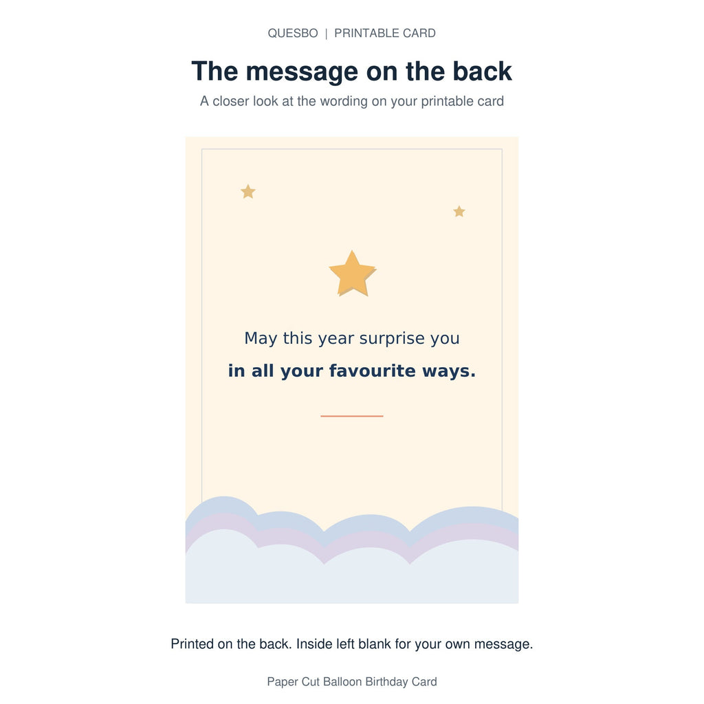 Printed message on the back of the PDF card: May this year surprise you in all your favourite ways. The inside is blank for your own handwritten message.