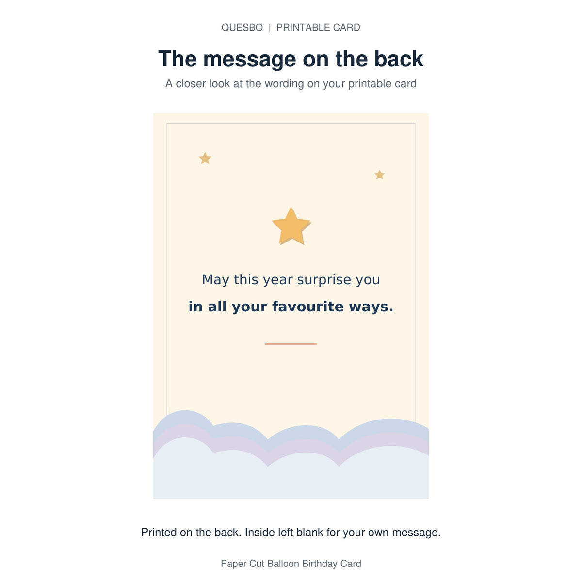 Printed message on the back of the PDF card: May this year surprise you in all your favourite ways. The inside is blank for your own handwritten message.