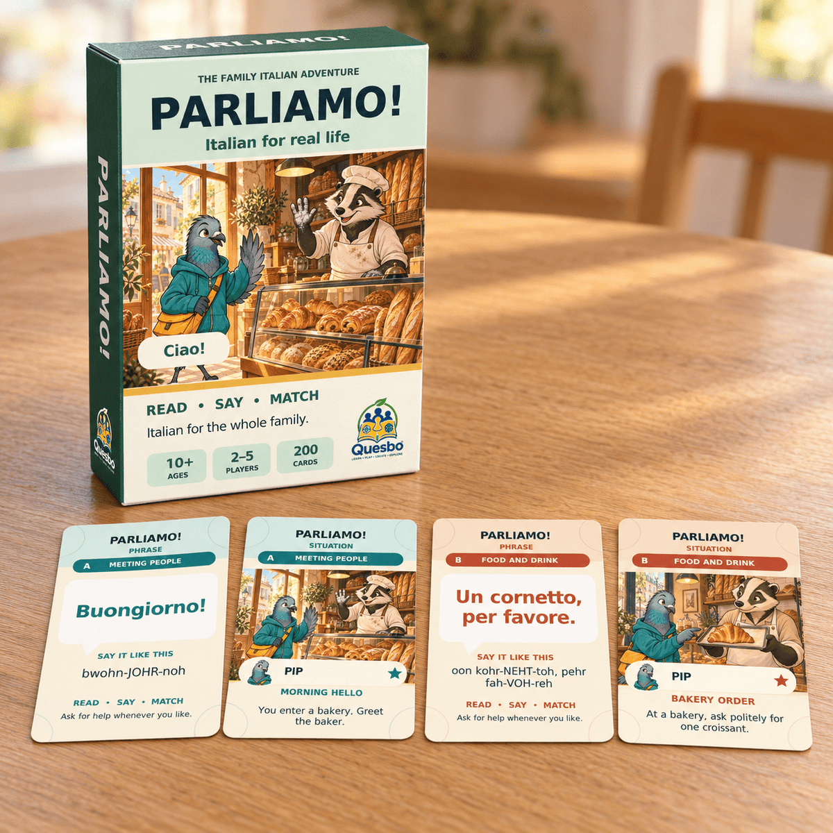 PARLIAMO! – Italian Learning Card Game for Kids & Families - Quesbo