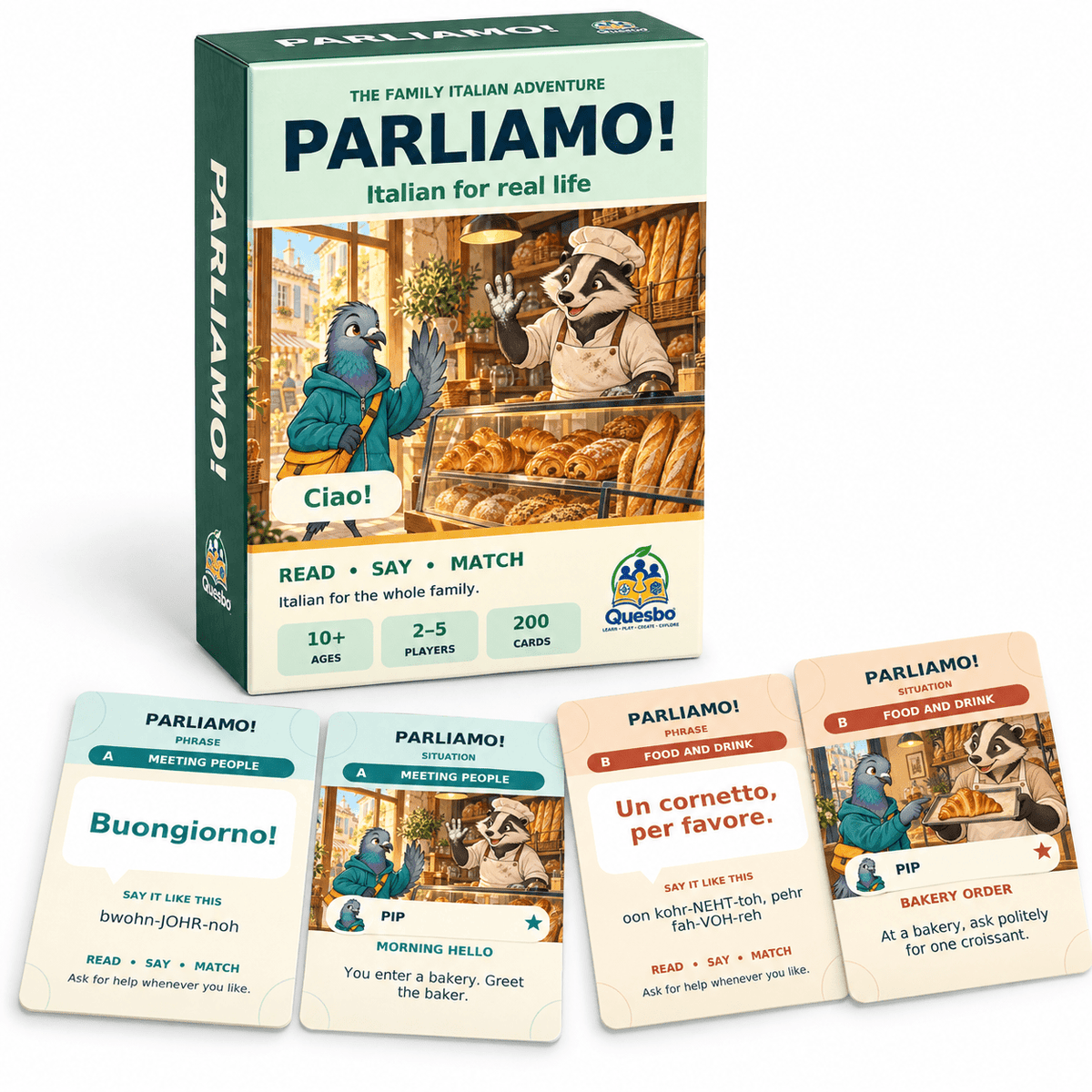 PARLIAMO! – Italian Learning Card Game for Kids & Families - Quesbo