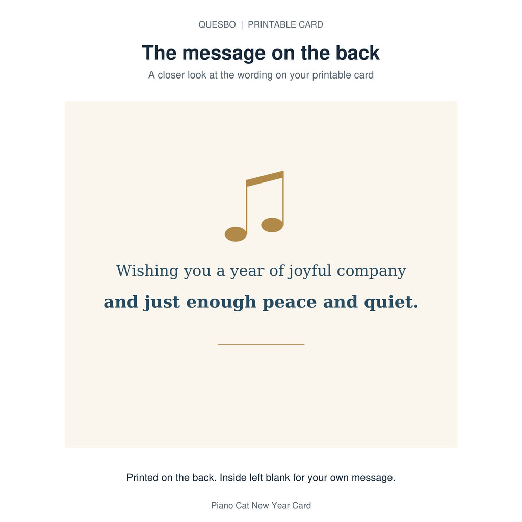 Printed message on the back of the PDF card: Wishing you a year of joyful company and just enough peace and quiet. The inside is blank for your own handwritten message.