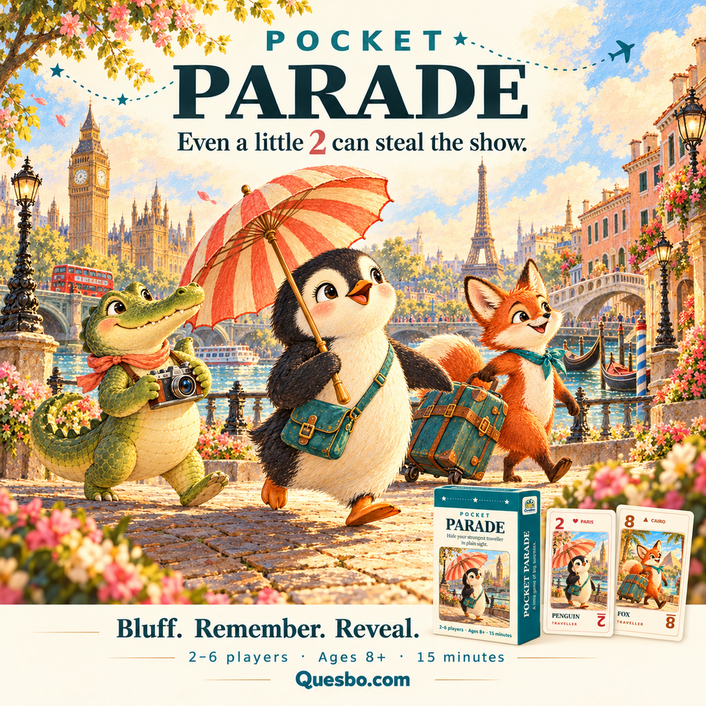Pocket Parade – Animal Travel Card Game for Families | Ages 8+ - Quesbo