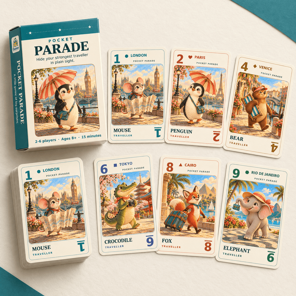 Pocket Parade – Animal Travel Card Game for Families | Ages 8+ - Quesbo
