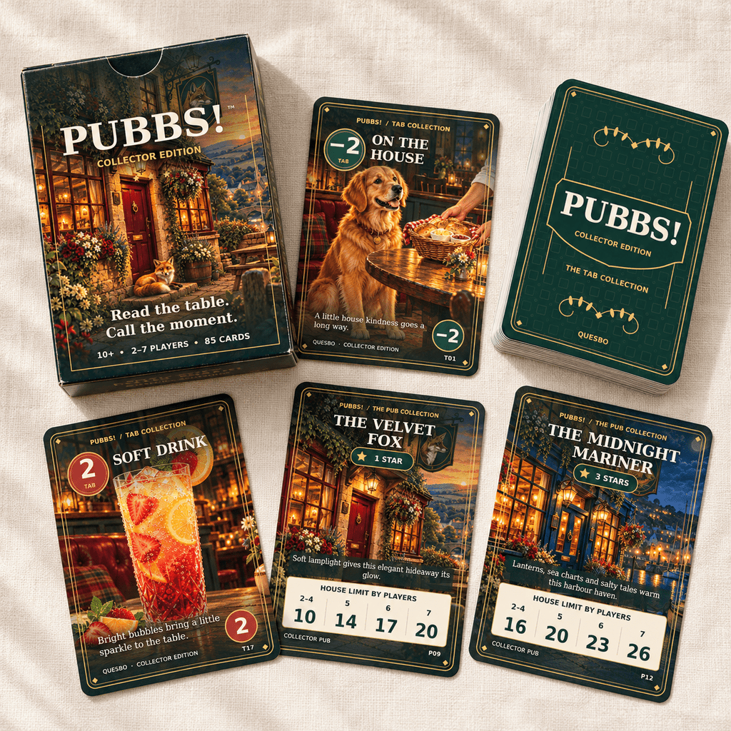 PUBBS!™ Collector Edition – Family Bluffing Card Game - Quesbo