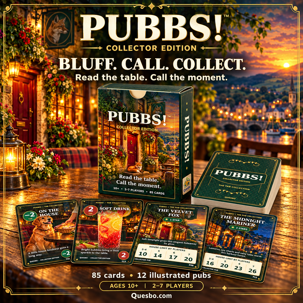 PUBBS!™ Collector Edition – Family Bluffing Card Game - Quesbo