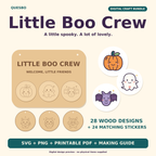 Digital preview of Little Boo Crew wood sign, ornaments and colourful stickers