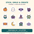 Twelve friendly Halloween characters from the Little Boo Crew sticker collection