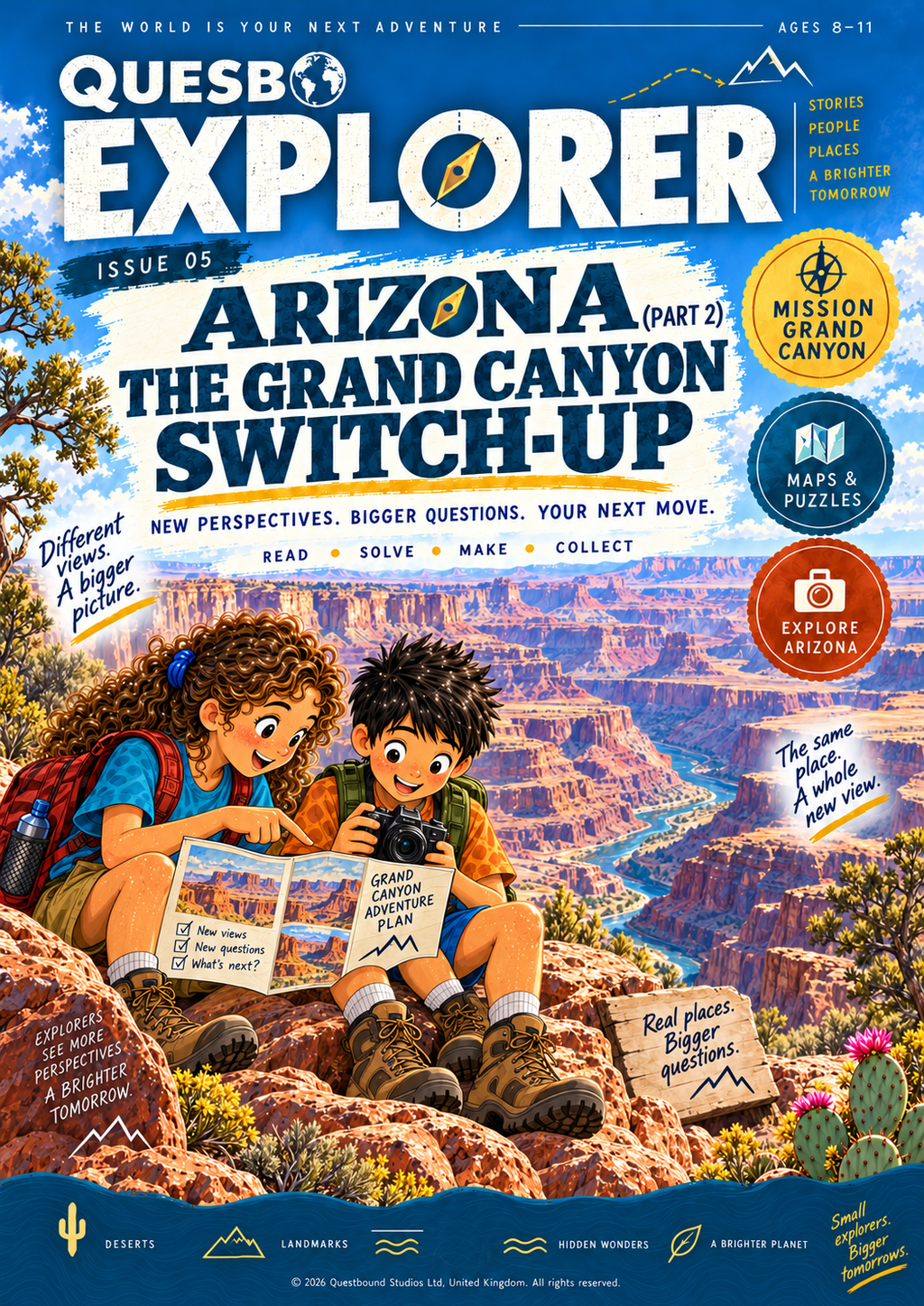 Quesbo Explorer Issue 05: Arizona Part 2 – The Grand Canyon Switch-Up 55 pages | Kids Adventure Magazine Ages 8–11 - Quesbo