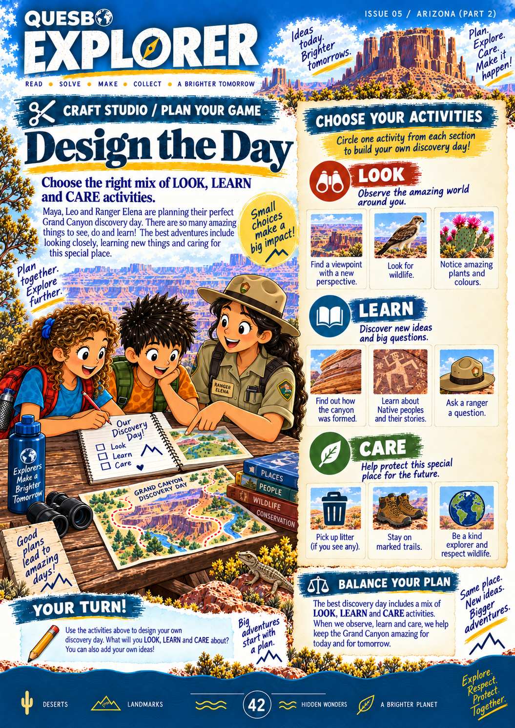 Quesbo Explorer Issue 05: Arizona Part 2 – The Grand Canyon Switch-Up 55 pages | Kids Adventure Magazine Ages 8–11 - Quesbo