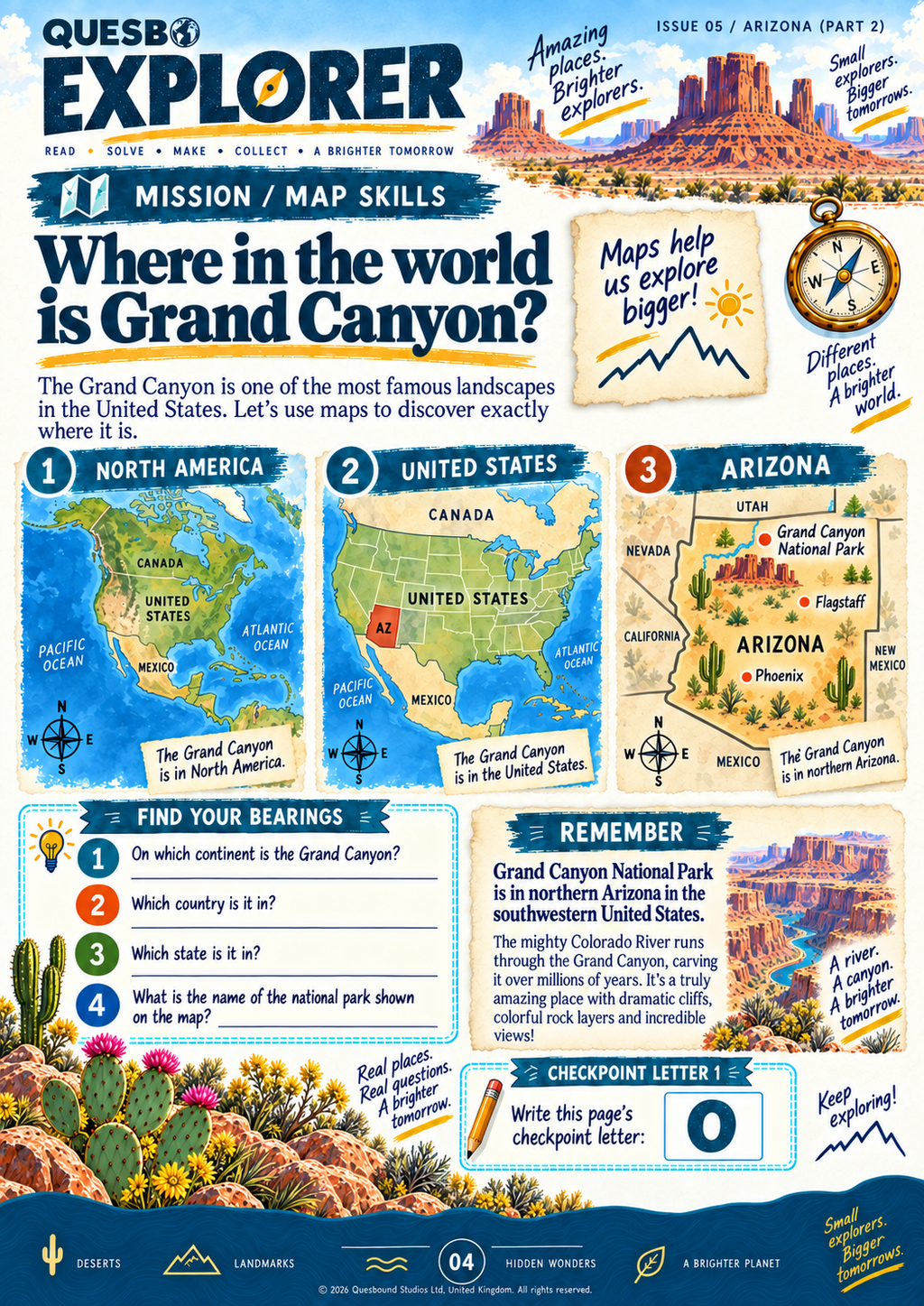 Quesbo Explorer Issue 05: Arizona Part 2 – The Grand Canyon Switch-Up 55 pages | Kids Adventure Magazine Ages 8–11 - Quesbo