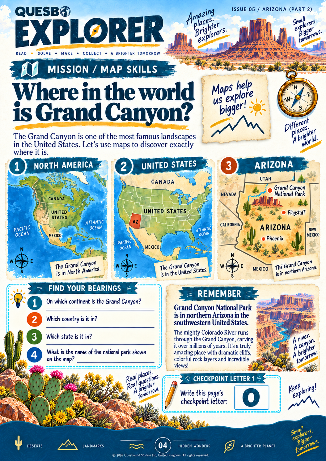 Quesbo Explorer Issue 05: Arizona Part 2 – The Grand Canyon Switch-Up 55 pages | Kids Adventure Magazine Ages 8–11 - Quesbo