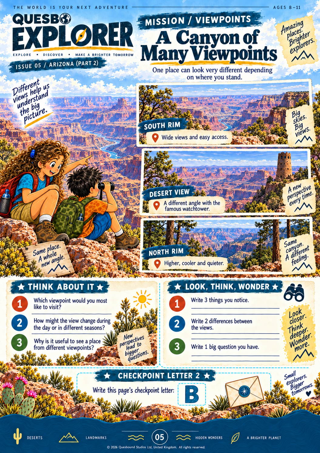 Quesbo Explorer Issue 05: Arizona Part 2 – The Grand Canyon Switch-Up 55 pages | Kids Adventure Magazine Ages 8–11 - Quesbo