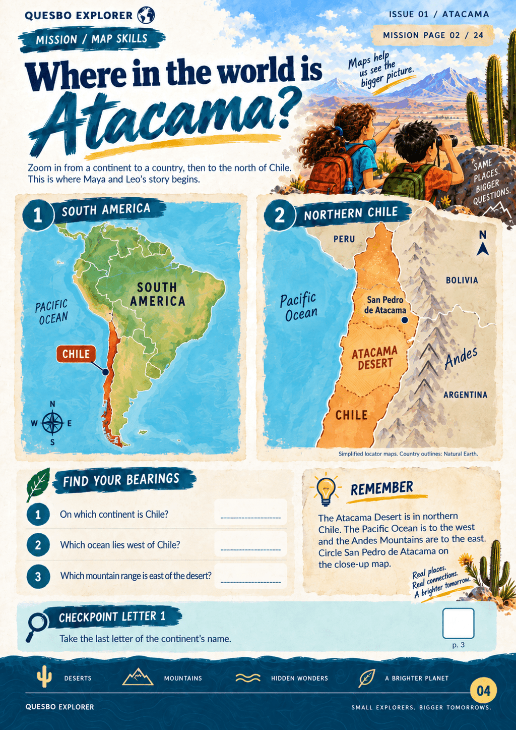 Quesbo Explorer Magazine: Issue 1 - Atacama (Chile) 40 pages | Kids Adventure Magazine Ages 8–11 - Quesbo