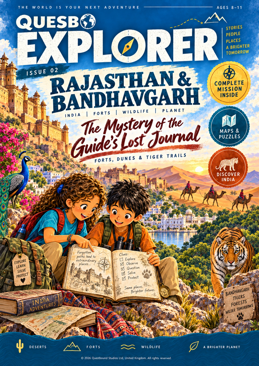 Quesbo Explorer Magazine: Issue 2 - India (Rajasthan & Bandhavgarh) 50 pages | Kids Adventure Magazine Ages 8–11 - Quesbo
