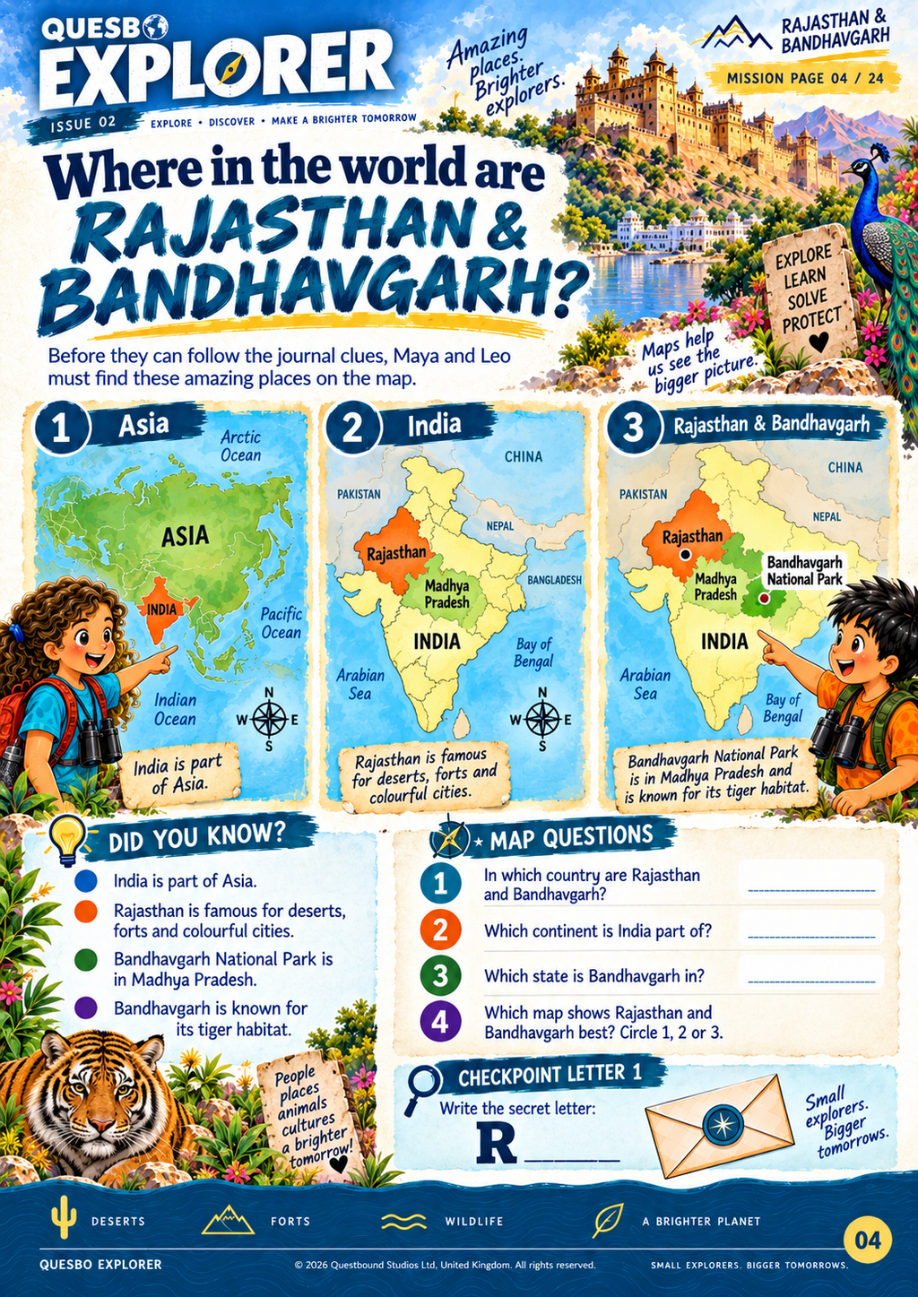 Quesbo Explorer Magazine: Issue 2 - India (Rajasthan & Bandhavgarh) 50 pages | Kids Adventure Magazine Ages 8–11 - Quesbo