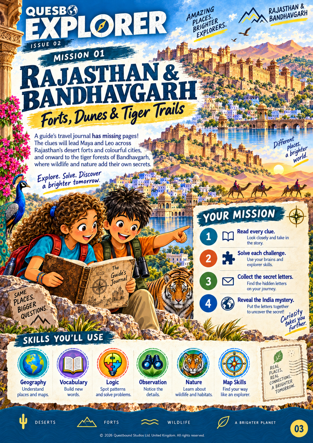 Quesbo Explorer Magazine: Issue 2 - India (Rajasthan & Bandhavgarh) 50 pages | Kids Adventure Magazine Ages 8–11 - Quesbo