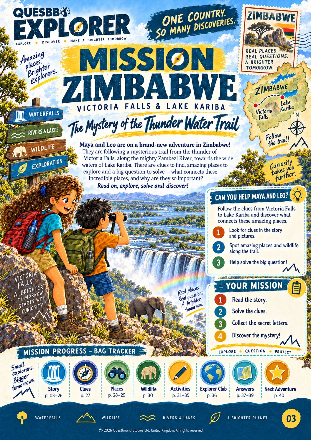 Quesbo Explorer Magazine: Issue 3 - Zimbabwe (40 pages) | Kids Adventure Magazine Ages 8–11 - Quesbo