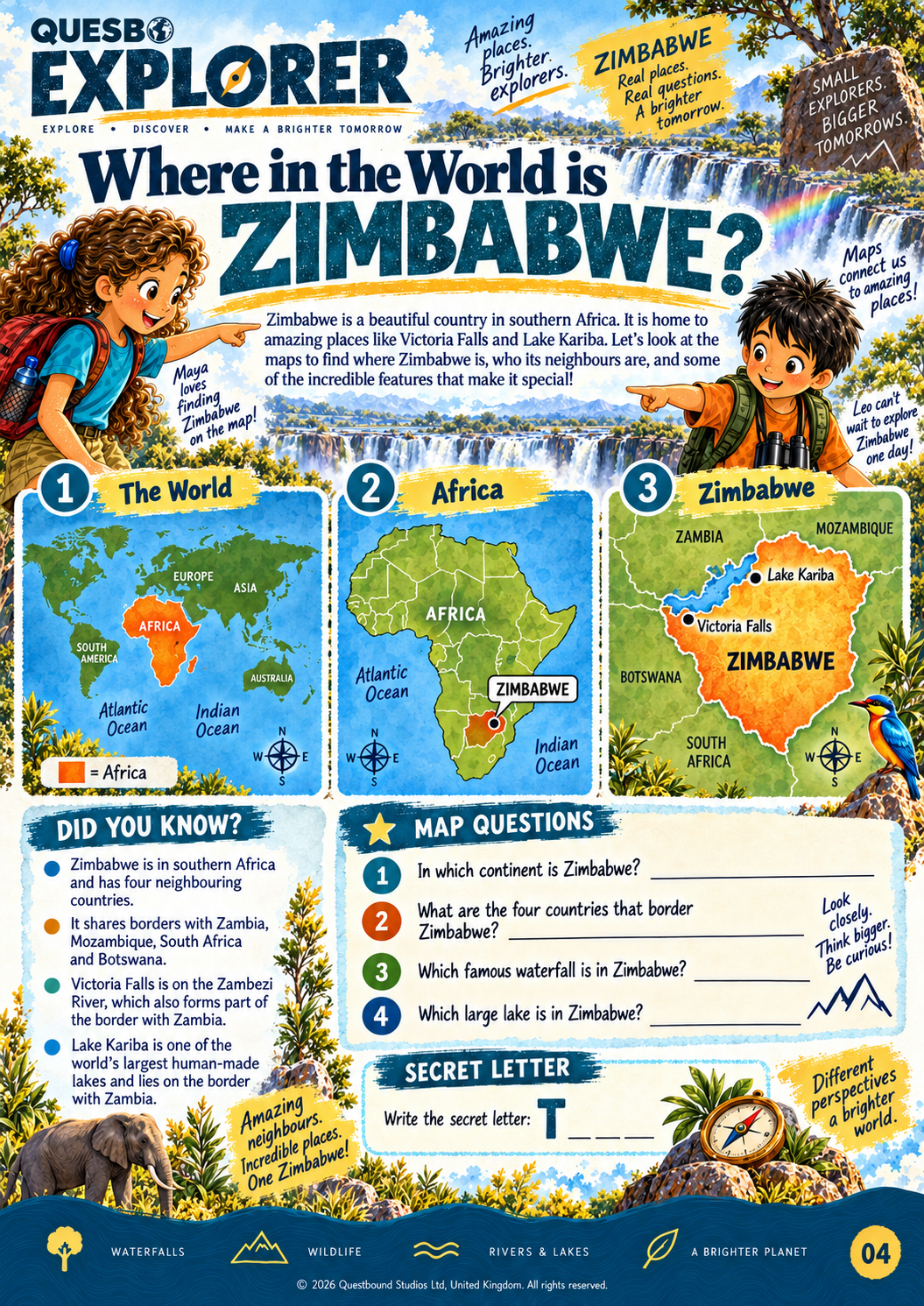 Quesbo Explorer Magazine: Issue 3 - Zimbabwe (40 pages) | Kids Adventure Magazine Ages 8–11 - Quesbo