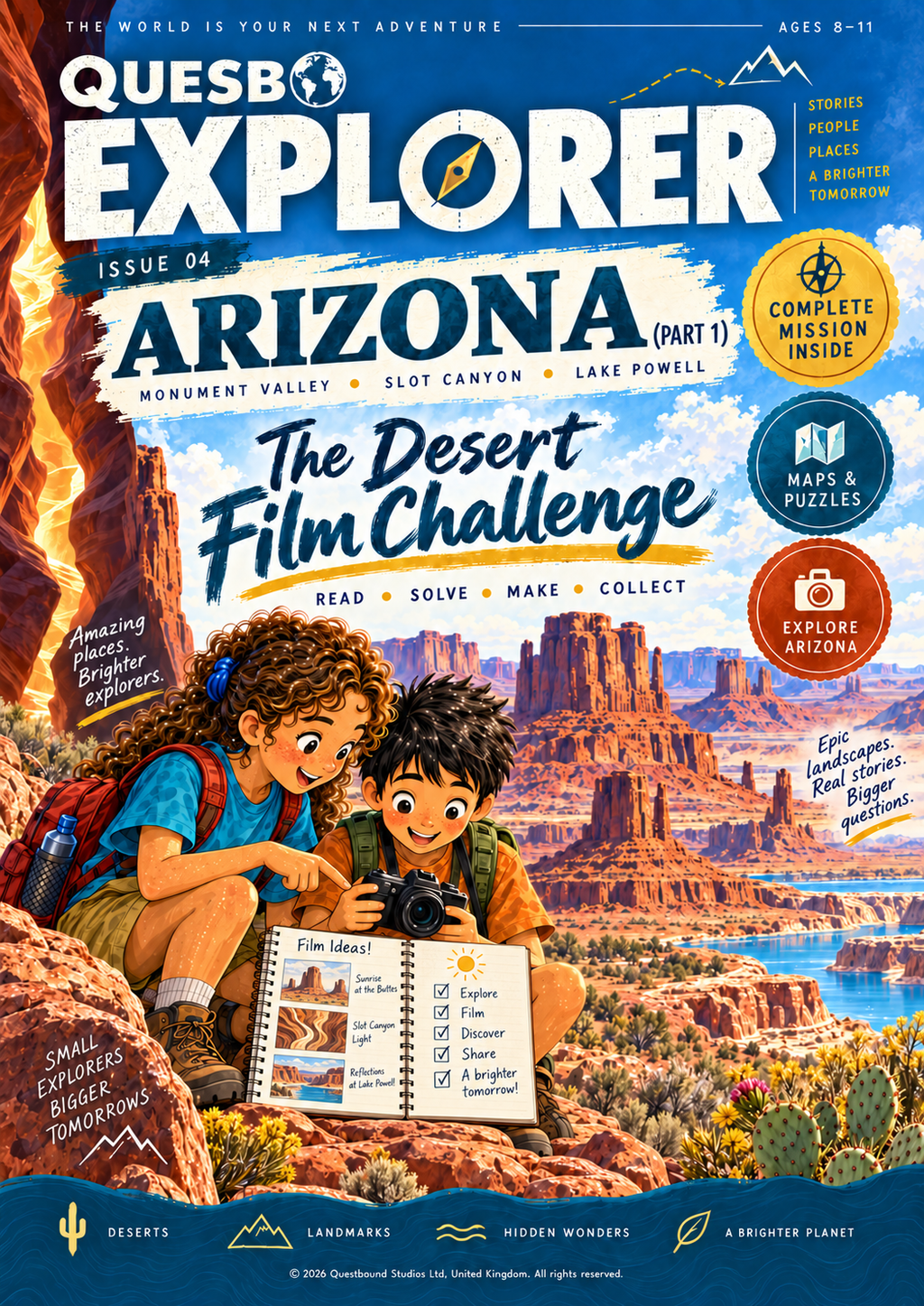 Quesbo Explorer Magazine: Issue 4 - Arizona (Part 1) 50 Pages | Kids Adventure Magazine Ages 8–11 - Quesbo