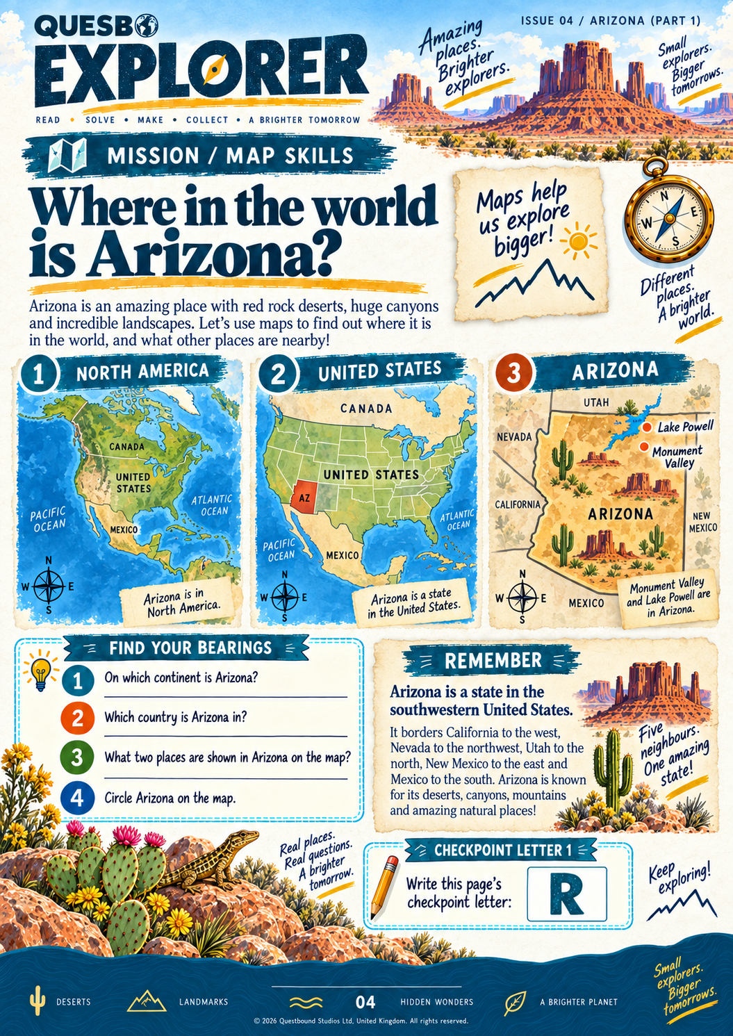 Quesbo Explorer Magazine: Issue 4 - Arizona (Part 1) 50 Pages | Kids Adventure Magazine Ages 8–11 - Quesbo