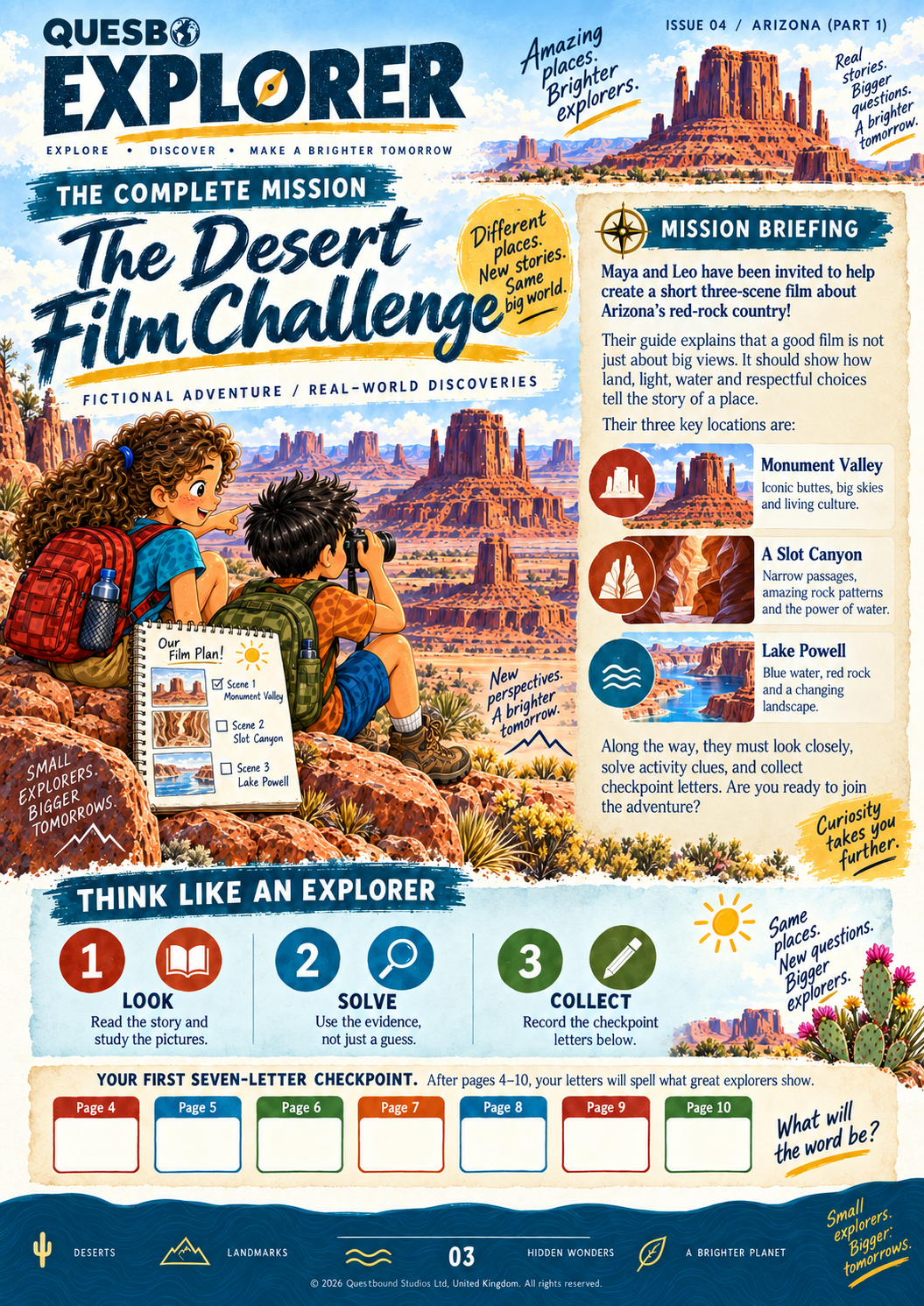 Quesbo Explorer Magazine: Issue 4 - Arizona (Part 1) 50 Pages | Kids Adventure Magazine Ages 8–11 - Quesbo