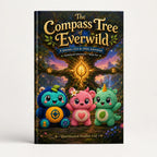 The Compass Tree of Everwild front cover with Quesbie, Ula and Oma beneath a glowing compass-shaped tree.