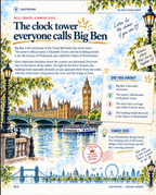 Questbound Explore London Big Ben page with an illustration of the clock tower, facts and a family activity.