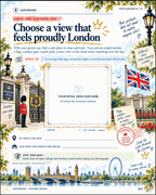 Questbound Explore London activity page, 'Choose a view that feels proudly London', with a blank picture space and prompts.