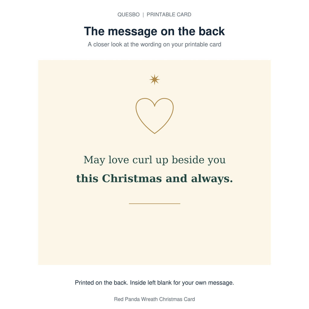 Printed message on the back of the PDF card: May love curl up beside you this Christmas and always. The inside is blank for your own handwritten message.