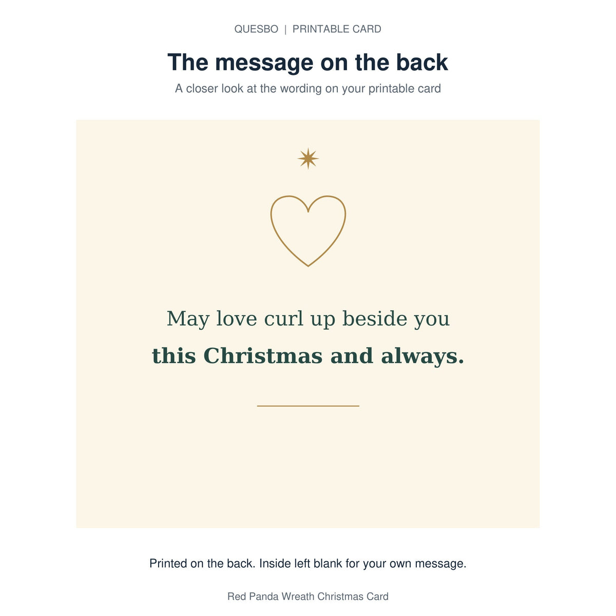 Printed message on the back of the PDF card: May love curl up beside you this Christmas and always. The inside is blank for your own handwritten message.