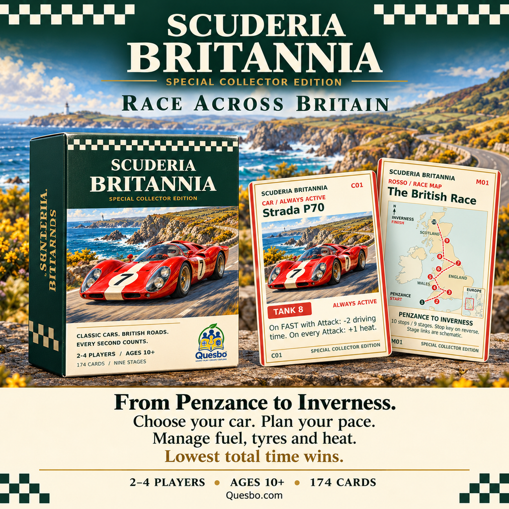 Scuderia Britannia — Special Collector Edition Racing Card Game Around Britain | Ages 10+ - Quesbo