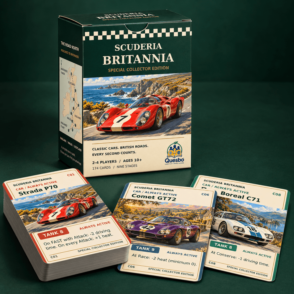 Scuderia Britannia — Special Collector Edition Racing Card Game Around Britain | Ages 10+ - Quesbo