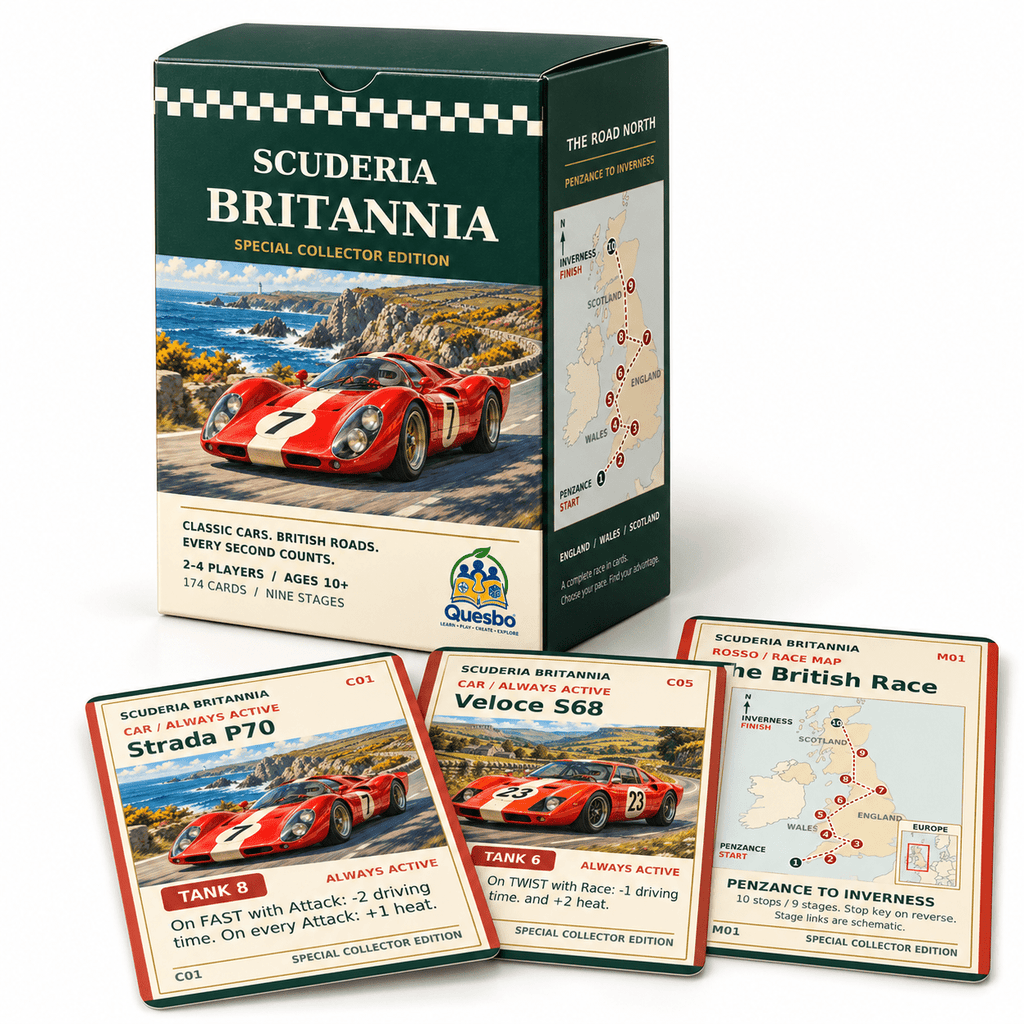 Scuderia Britannia — Special Collector Edition Racing Card Game Around Britain | Ages 10+ - Quesbo