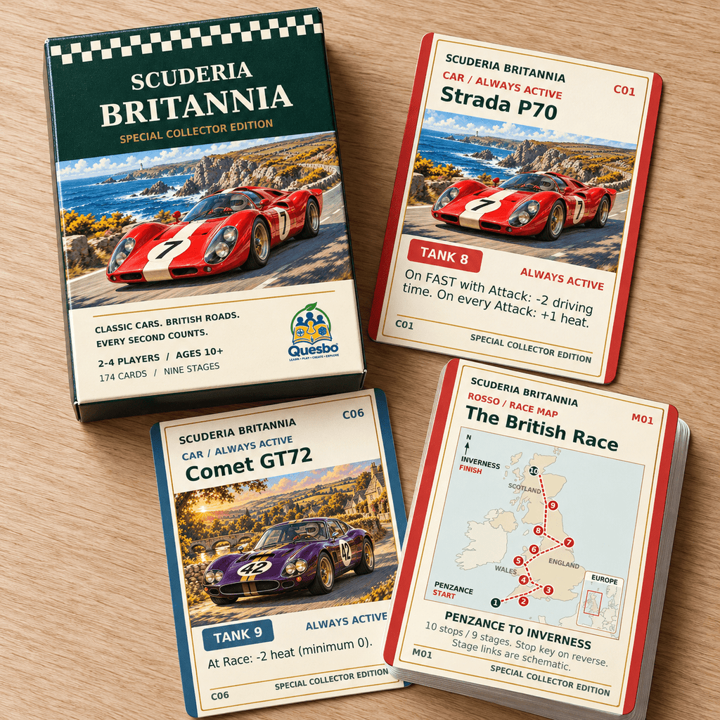 Scuderia Britannia — Special Collector Edition Racing Card Game Around Britain | Ages 10+ - Quesbo