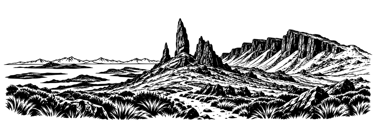 Skye Storr Wilderness: black-and-white panoramic laser engraving artwork, design only.