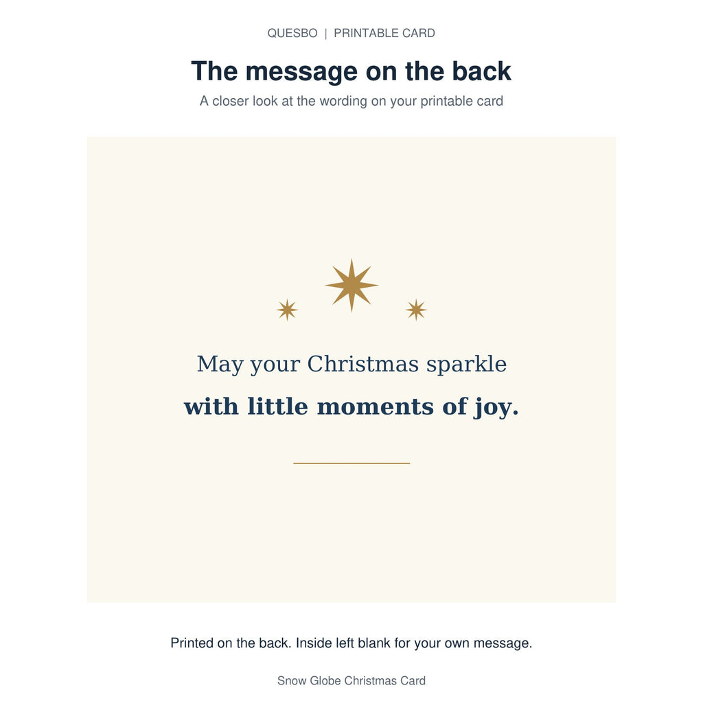 Printed message on the back of the PDF card: May your Christmas sparkle with little moments of joy. The inside is blank for your own handwritten message.