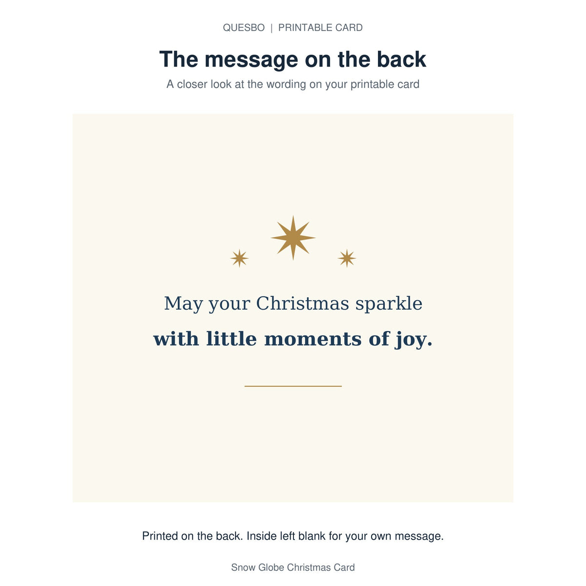 Printed message on the back of the PDF card: May your Christmas sparkle with little moments of joy. The inside is blank for your own handwritten message.