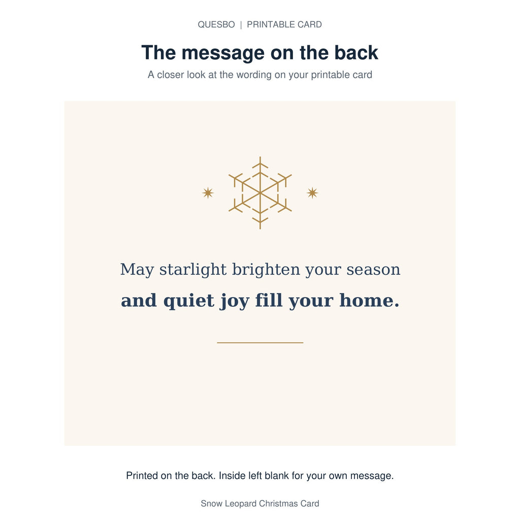 Printed message on the back of the PDF card: May starlight brighten your season and quiet joy fill your home. The inside is blank for your own handwritten message.