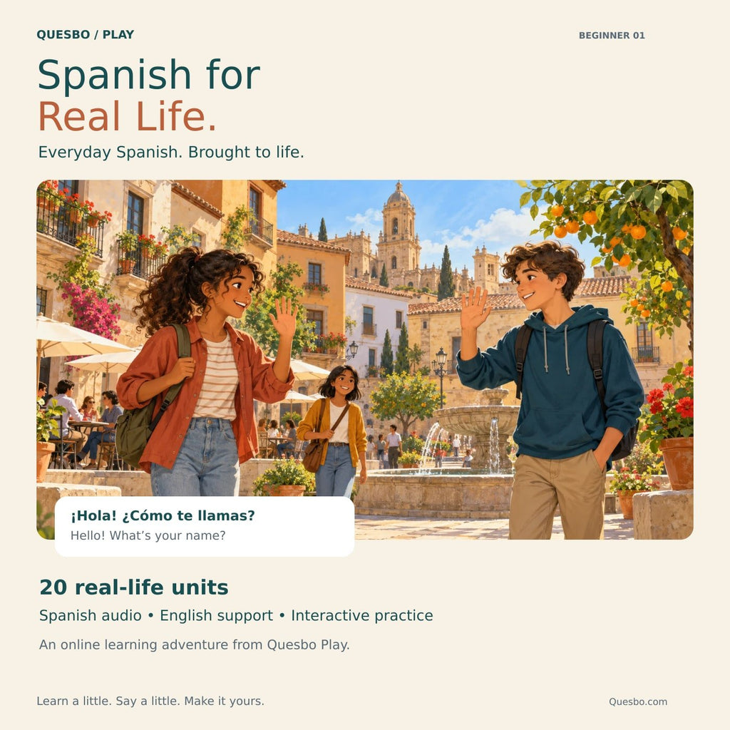Spanish for Real Life: 20 illustrated units with Spanish audio, English support and interactive practice.