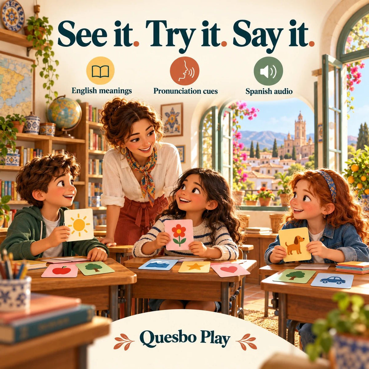 Spanish Grammar Made Easy illustrated overview with English meaning, pronunciation guidance and Spanish audio support.