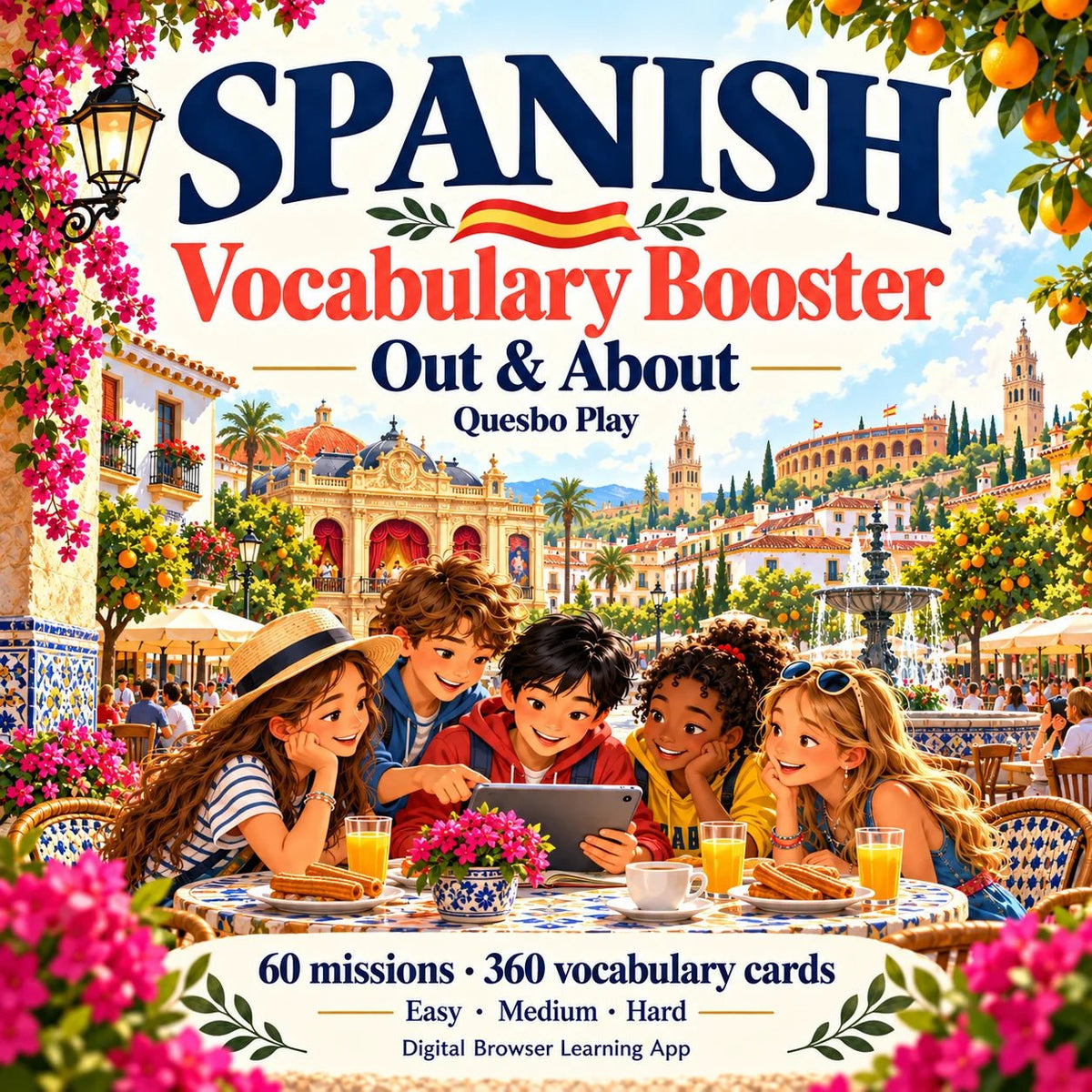 Spanish Vocabulary Booster — Out & About: 60 missions and 360 cards.